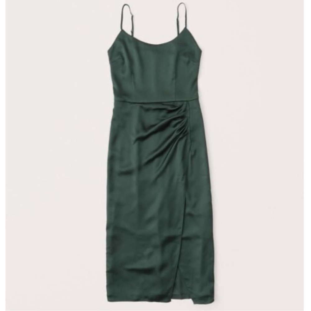 Abercrombie & Fitch- XXSP Dark Green Satin Side Slit Midi Dress